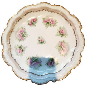 Antique Empire China Serving Bowl 10.5" Victorian Scalloped Edge Gold Trim 1910s